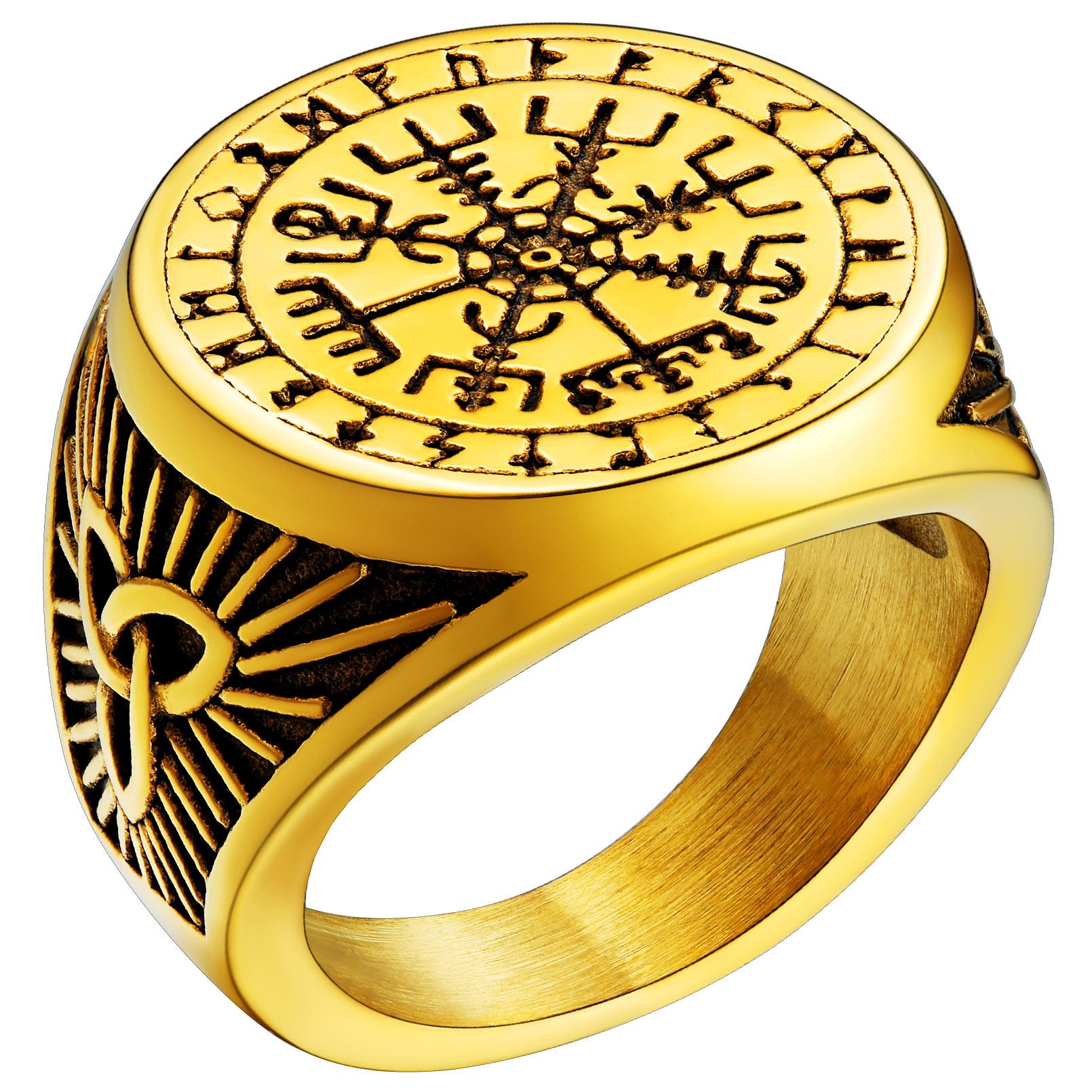 

Norse Ring Men Signet s Viking Jewellery Runic Compass Vegvisir Thumb Stainless Steel Nordic s Gift for Halloween 13 золотий
