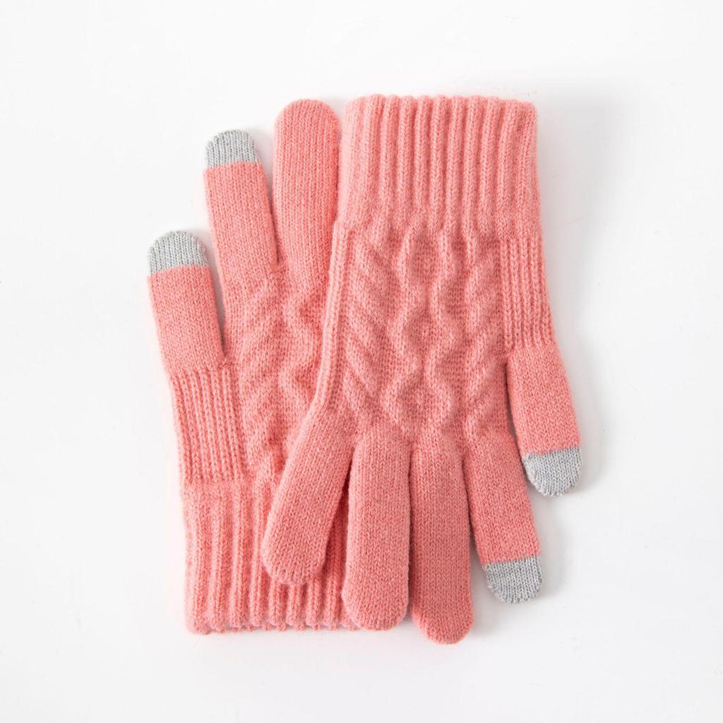 Women's Winter Velvet-Lined Touchscreen Knit Gloves - Cute, Thick, Korean Style, Cold-Proof
