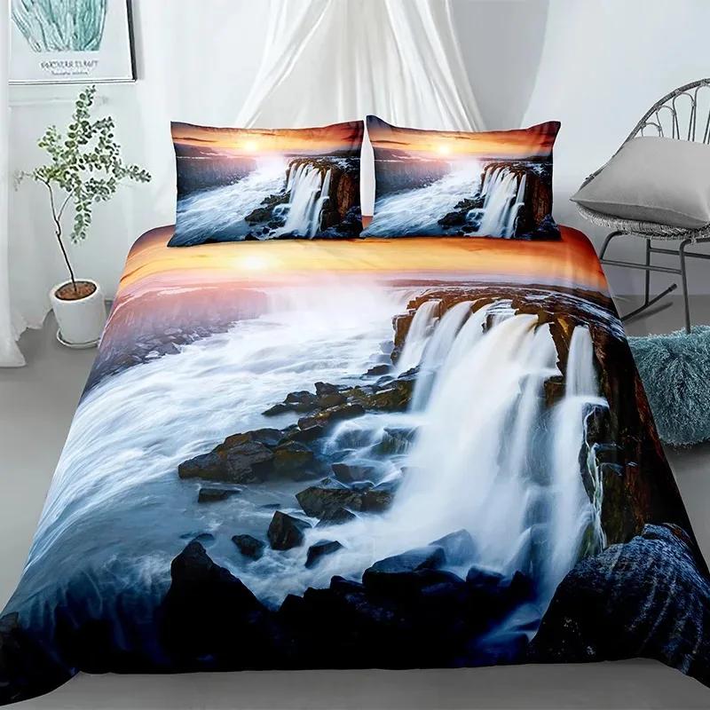 Tree And Sunset Duvet Cover Sets Landscape Mountain Tropical Trees Bedding Set Starry Sky Comforter Cover Queen King Size