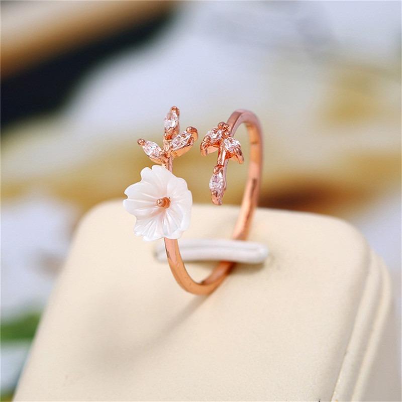 1pc New Women's Fashion Pop Rose Gold Branch Leaf Shell Flower Ring Flower Leaf Jewelry
