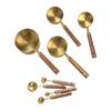 8Pcs Measuring Cups and Spoons Set Stainless Steel Wooden Handle Baking