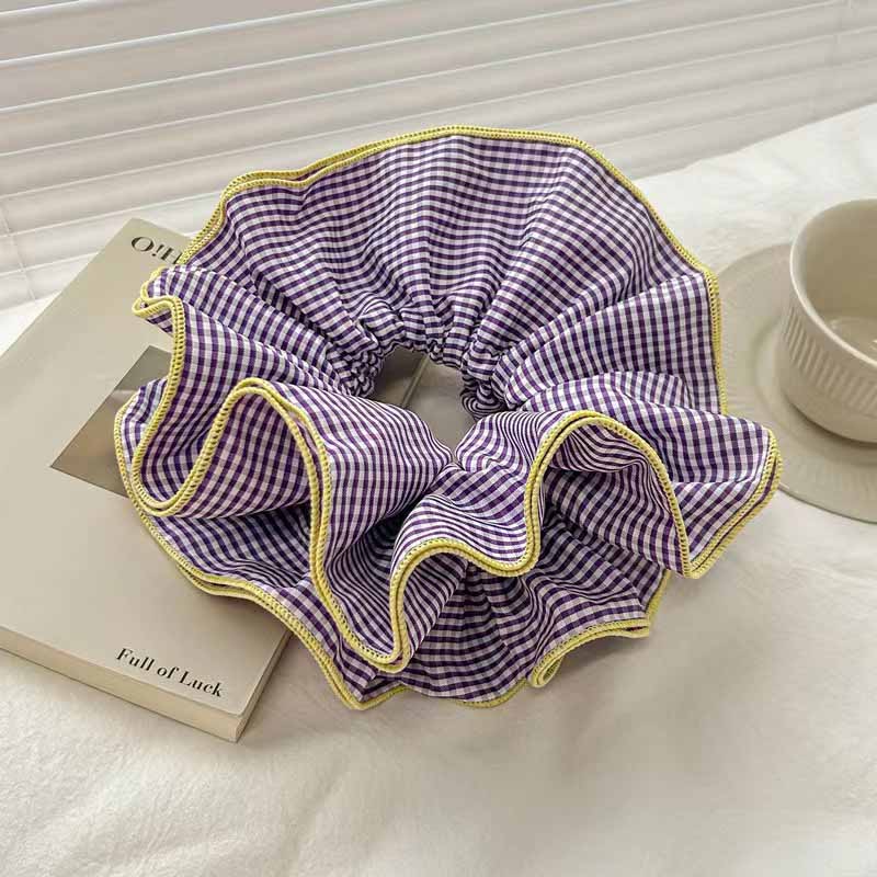 INS Ballet Style Contrast Color Plaid Ruffle Edge Elastic Hair Bands Women Sweet Korean Hair Scrunchies 4 Layered Large Headband