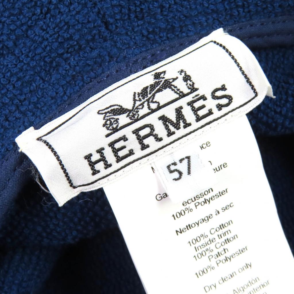 Excellent HERMES hat HERPER Tile fabric bucket hat with logo patch Navy 57 Used