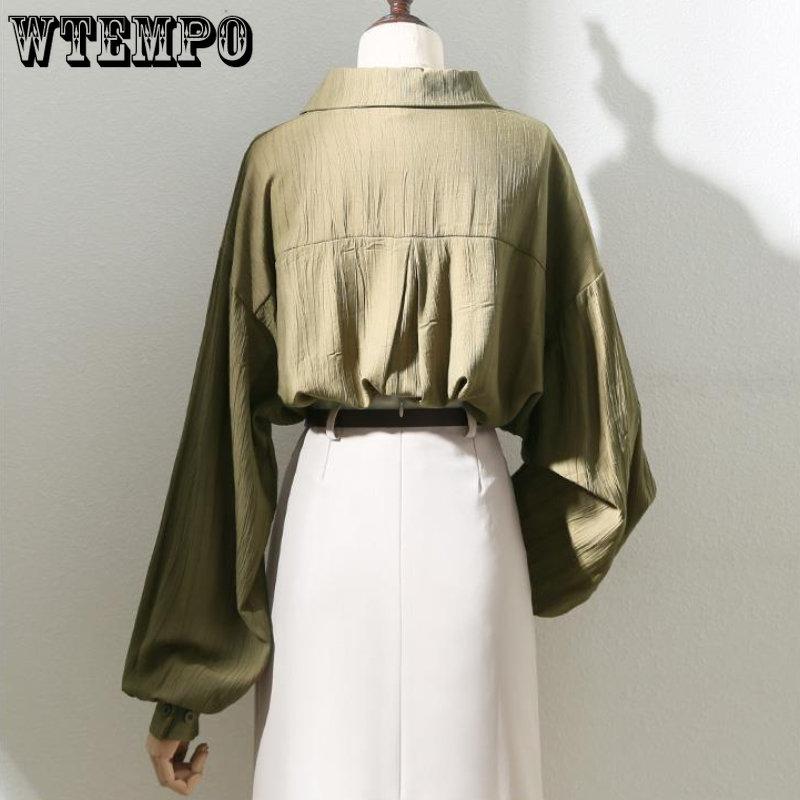 Vintage Green Shirt Spring and Autumn Women's Shirt Sunscreen Shirt with Design Sense Small Popular Loose Fashion Shirt Top