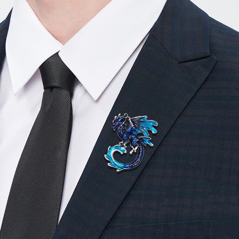 Retro Oil Drip Cartoon Dragon Shape Brooch Men's Personalized Suit Coat Accessories Pin Jewelry