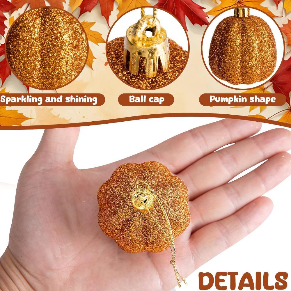 12pcs Plastic Pumpkin Hanging Ornaments Shining Thanksgiving Festival Decorative  Home Decoration