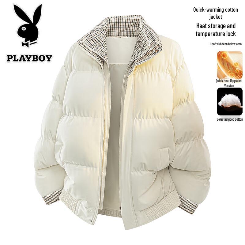 Playboy Unisex Plaid Stand Collar Puffer Jacket
