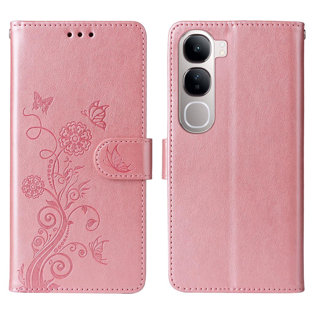 Phone Case For vivo Y300 5G/V40 Lite (Indonesia) 4G/5G/Y200 5G Wallet Stand Butterfly Floral Imprint Leather Cover