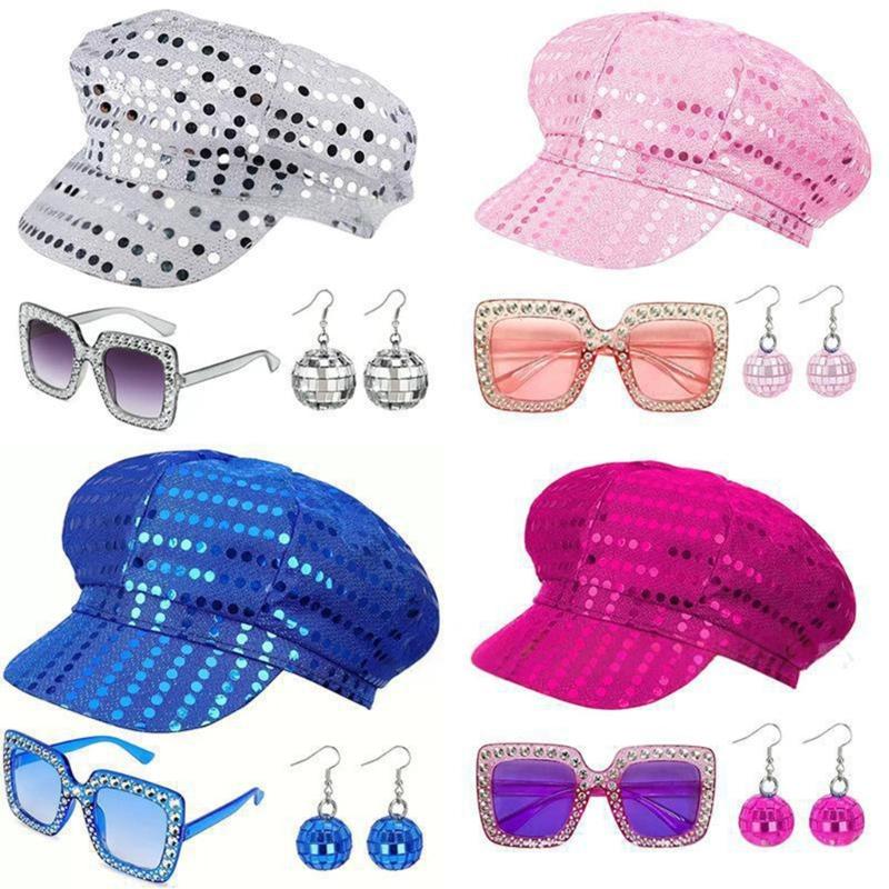 3Pieces Disco 50s 60s 70s 80s Set Rockstars Cool Outfits for Halloween Birthday Party Costume Dressing Up Accessories
