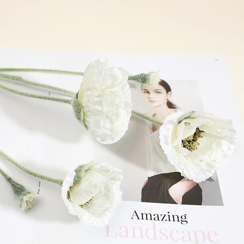 

Флокированный мак имитация цветов для украшения гостиной дома искусственные цветочные украшения 65cm белый