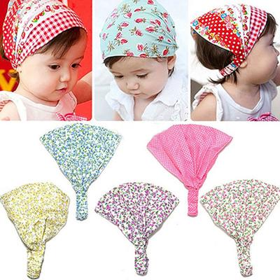 Baby-Mädchen-Kopftuch mit floralem Polka-Dot-Print, Baumwolle, elastisches Stirnband, Bandana-Mütze