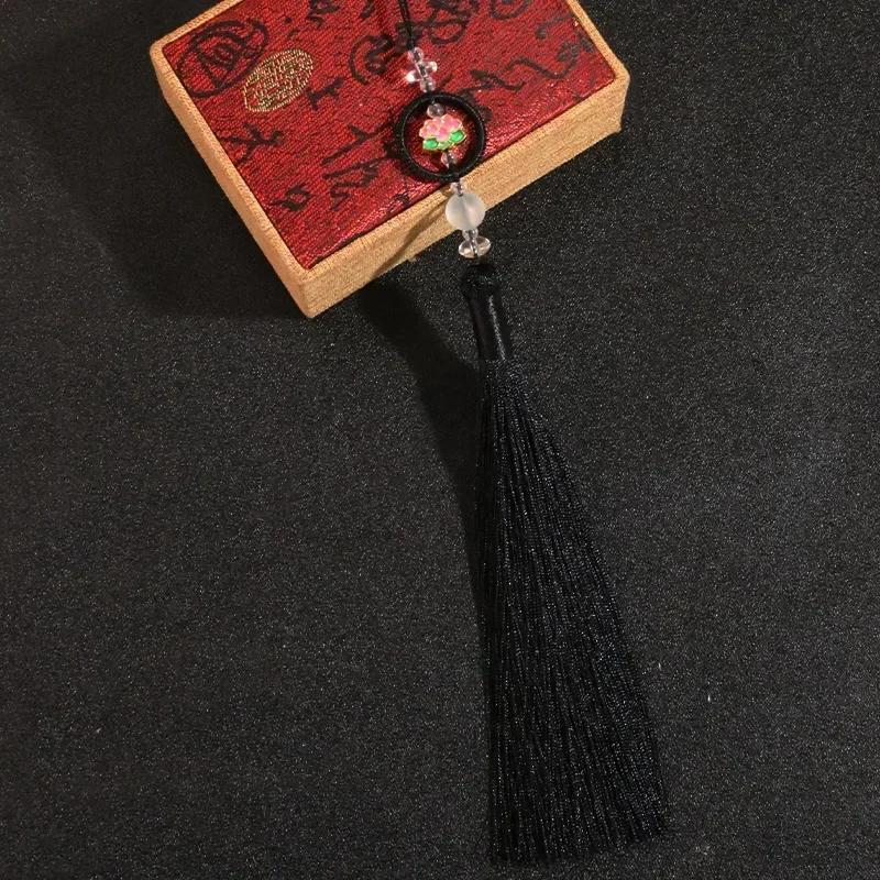 Chinese Retro Auspicious Lotus Beaded Tassel Fringe Women's Handbag Cheongsam & Hanfu Decoration Folding Fan Sachet Car Pendant
