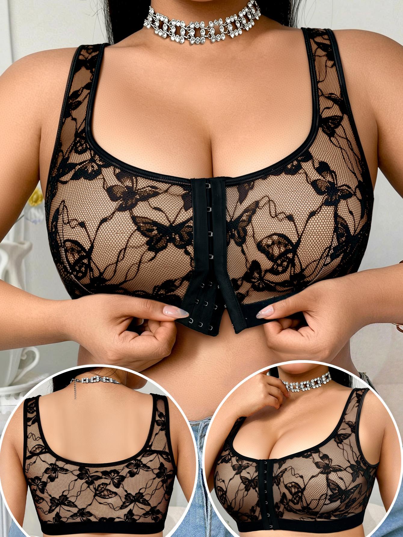 Plus Size Front Closure Push Up Bra Thin Smooth Pattern No Underwire Bra 1XL