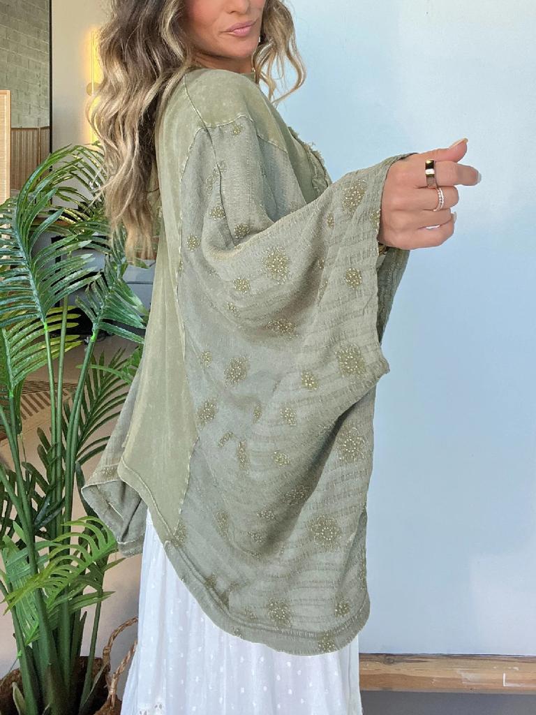 New Printed Crew Neck Loose Casual Batwing Sleeve Top for Women