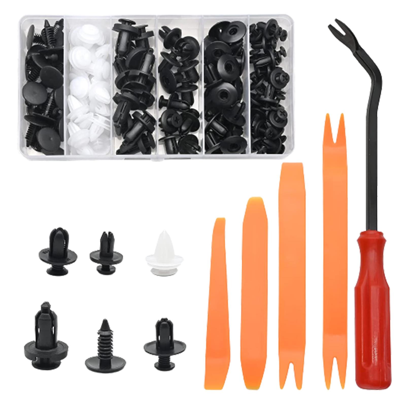 

Набор автомобильных монтажных зажимов 100 шт., черные универсальные монтажные зажимы, монтажные зажимы для отделки бампера с 5 инструментами для разборки чёрный