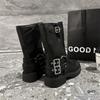Gothic Buckle Platform Ankle Boots Women Combat Boots with Studs Winter Brown Mid-calf Boots for Women Motorcycle Botas Mujer