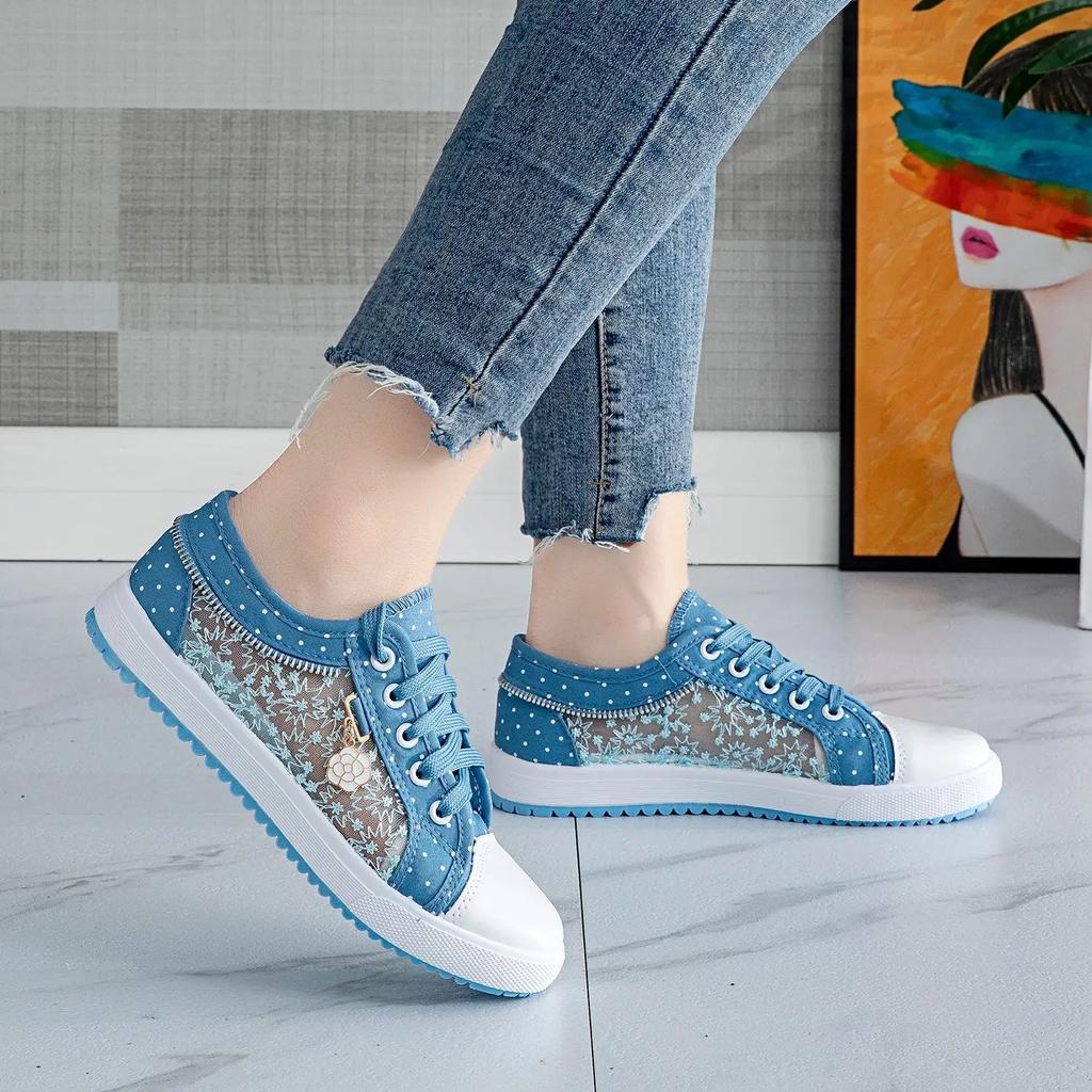 Summer Women's Hollow Denim Mesh Shoes Flat Casual Shoes Breathable Shoes Net Shoes