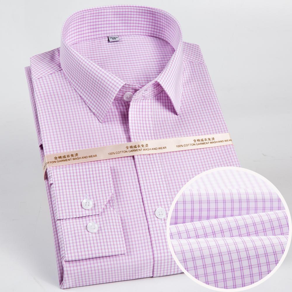 Men's Plaid Spread Collar Wrinkle-Free Long Sleeve Button-Down Shirt, 100% Cotton Regular Fit Business Casual Formal Office Wear