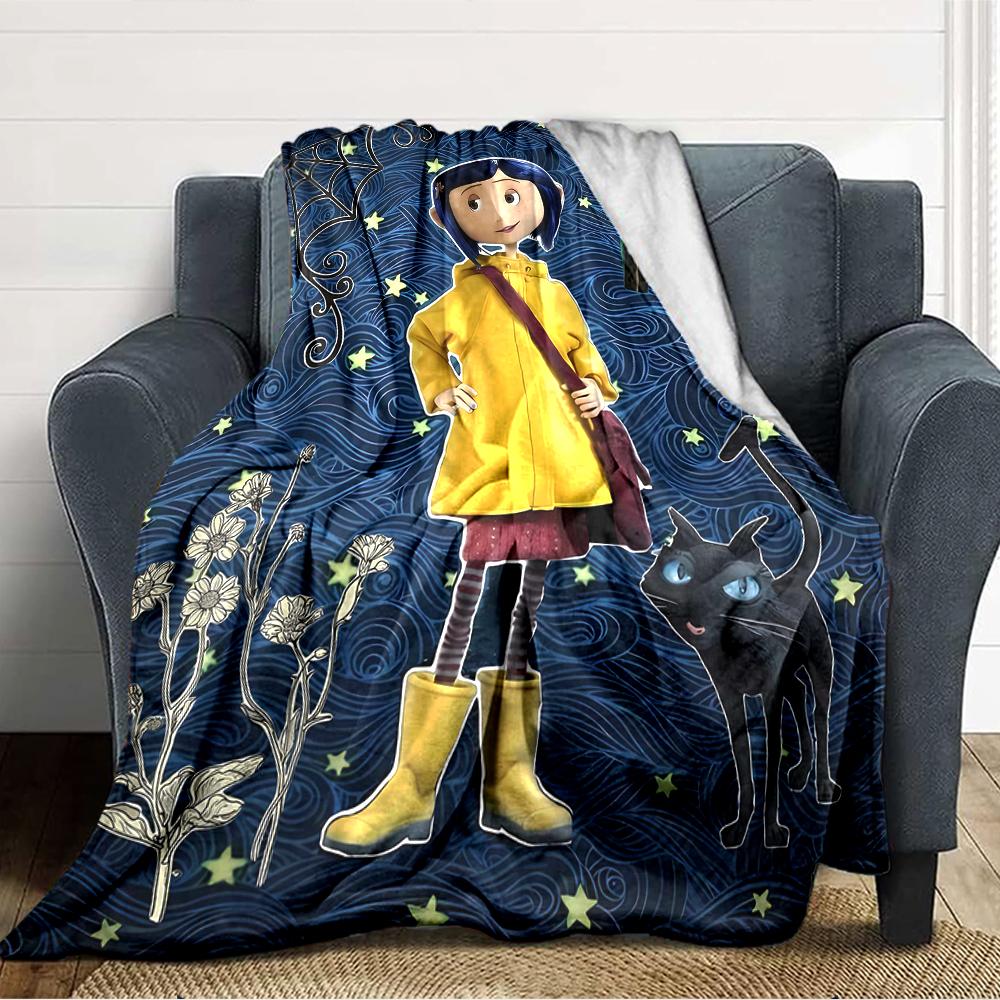 1pc Coraline (5) Blanket, Gift, for Men and Women, Soft Blanket, Good for Sofa Bed Couch Travel, Lightweight Flannel Blanket