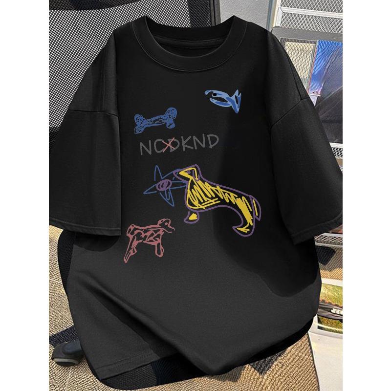 

Men s Short Sleeve T-Shirt with Playful Dog & Bone Graphic Print, Lightweight Summer Casual Tee, Regular Fit Round Neck 4XL чорний