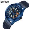 Sanda Men's Creative Wheel Quartz Watch - Trendy Rotating Waterproof Wristwatch