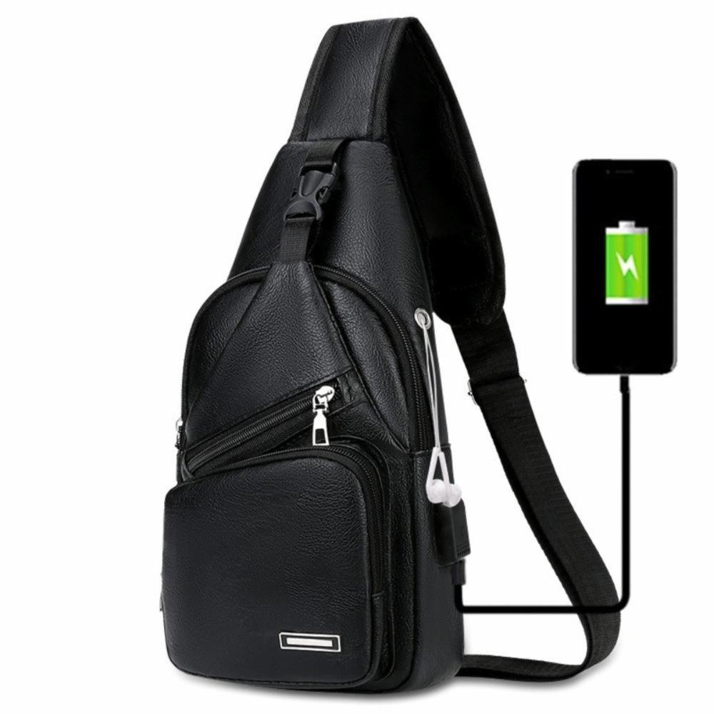 Multifunctional Men's Crossbody Sling Bag USB Charging Single Shoulder Bag Casual Wear