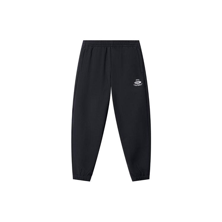 Li-Ning Li Ning Fitness Series Solid Color Logo Label Elastic Cuff Fleece Lined Thermal Sports Pants Men's Black Unisex AYKT645-1