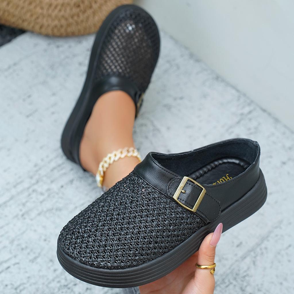 Baotou Cool Slippers Women's 2025 New Retro Woven Baotou Half Slippers Muffin Thick Bottom One Pedal Outer Slippers