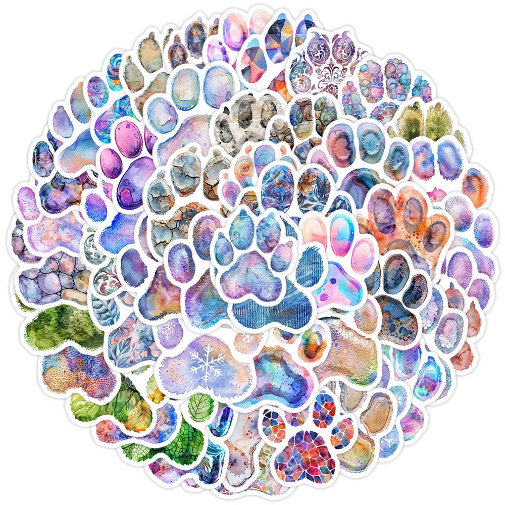 50 Watercolor Paw Print Graffiti Stickers for Water Bottles & Computers – Waterproof Cartoon Animal Design
