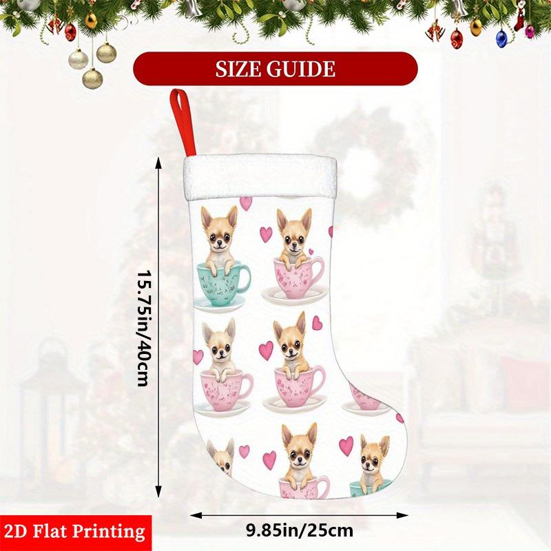 Christmas decoration fireplace hanging stocking2D Flat, Chihuahua in Teacup Christmas Stocking - Festive Polye
