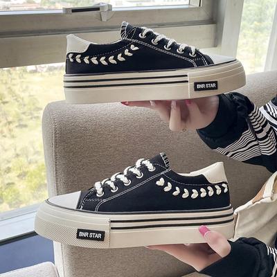 Canvas Shoes Women, Summer Casual Thick-soled Round Head White Shoes Low-top Student Board Shoes