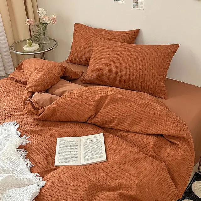 

Ins Style Bedding Set Duvet Cover Wash Cotton Solid Color Waffle Grid Summer Soft Bed Sheet Set Comforter Set Quilt Cover 150x200 3pcs