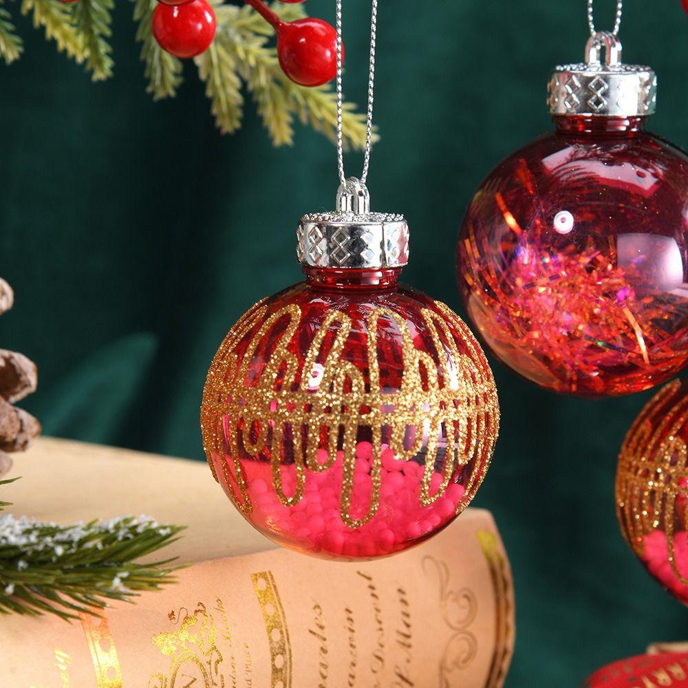 6Pcs New 6cm Ball Set Golden border Plastic Christmas Ball Pendant grid painted Hanging Xmas Tree Decor