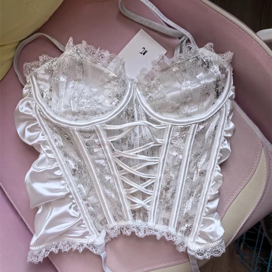 

Сексуальний атласний топ-труба «риб яча кістка» з перехресними бретельками та підтяжками L (48-54 kg)