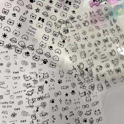 Niedliche Katze Hund Handbemalte Nagelsticker Kätzchenpfote Kleines Muster Kindlich Englische Graffiti Abziehbild Nageldekoration