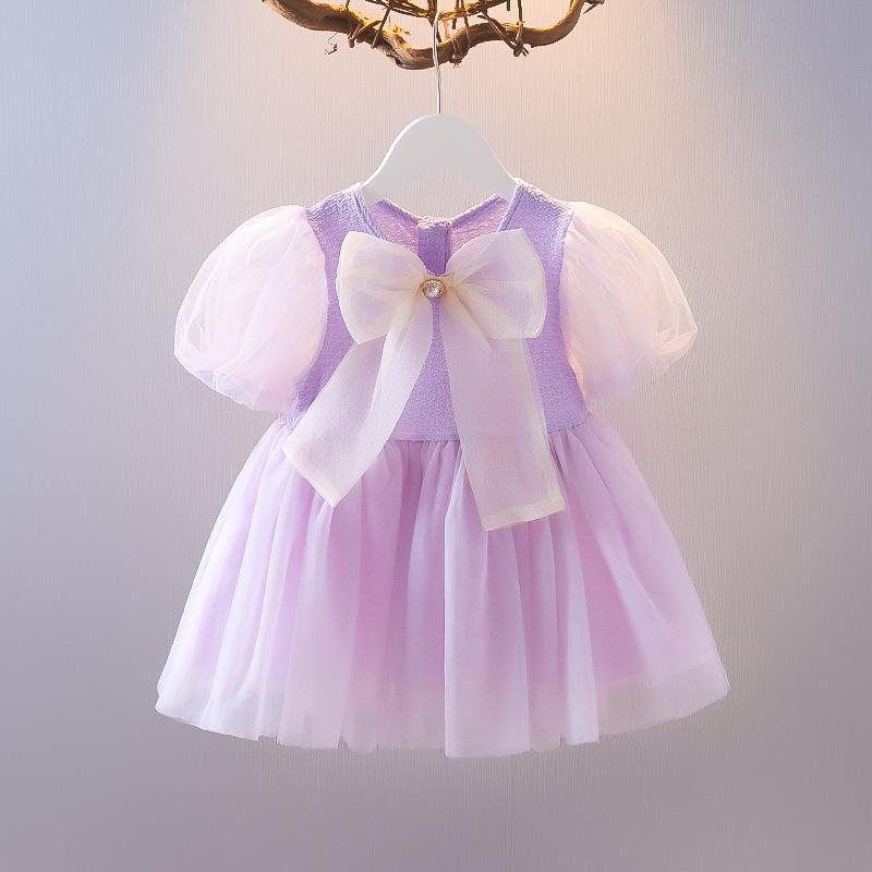 Summer Baby Girl Chiffon Mesh Bow Princess Dress Stylish Toddler Infant Party Outfit Fashionable Elegant Clothing For Kids
