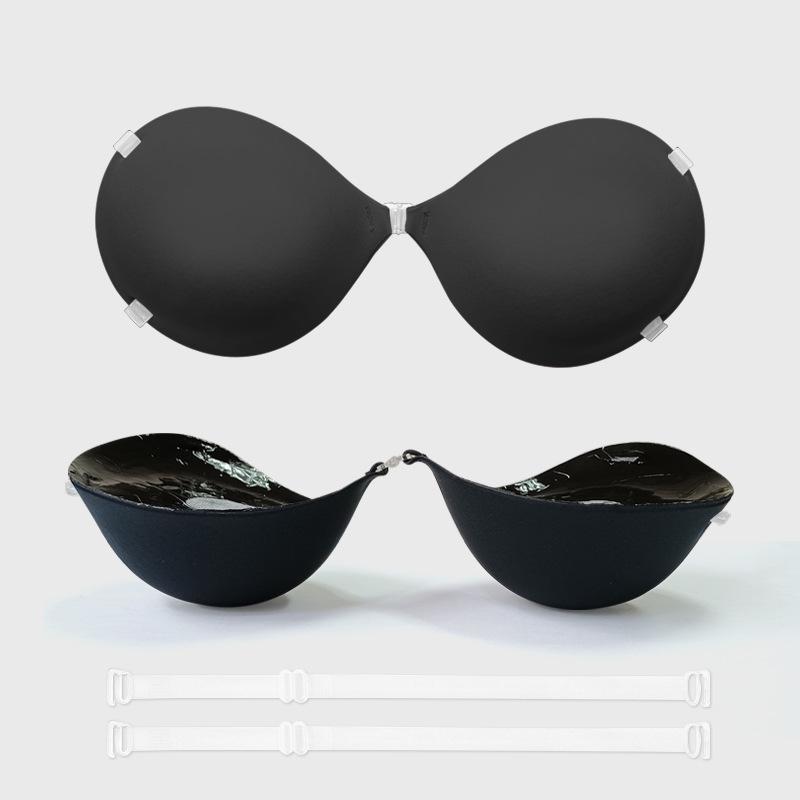 Hand-Brushed Adhesive Breast Pasties for Enhanced Look with Transparent Straps, Gathering Effect, and Invisible Bra Cups for Small/Flat Chests