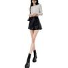 Women's Fall Winter High Waisted A-Line Slimming Wide Leg Outer Wear PU Leather Shorts Black Pants Mini Shorts Versatile Slim Fit Hot Pants