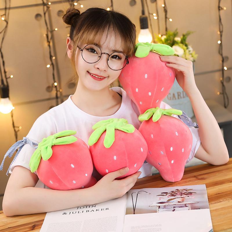 New 22cm Pink Strawberry Soft Plush Toy Stuffed with Down Cotton Cute Fruit Decor Gift for Kids Girls