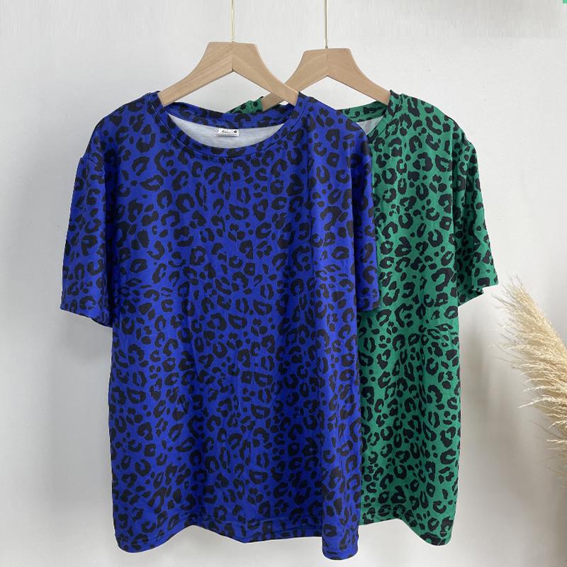 Hirsionsan Summer Casual Leopard Print Knitted T-Shirts Women O-Neck Loose Soft Harajuku New Tops Shirt Female Chic Tees Mujer