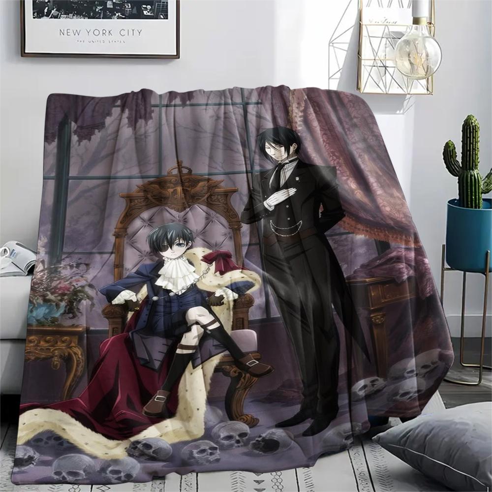 Flanelová deka s potiskem Black Butler, Vysoce kvalitní, Pohodlná pro všechna roční období, Domácí dekorace, Teplo a pohodlí, Perfektní pro vánoční dárky07