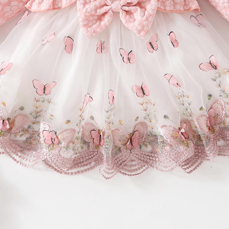 Süßer Netzanzug für Kleinkinder: Langärmlige Jacke, Schmetterlingswestenkleid und Haarband für Herbst/Winter.