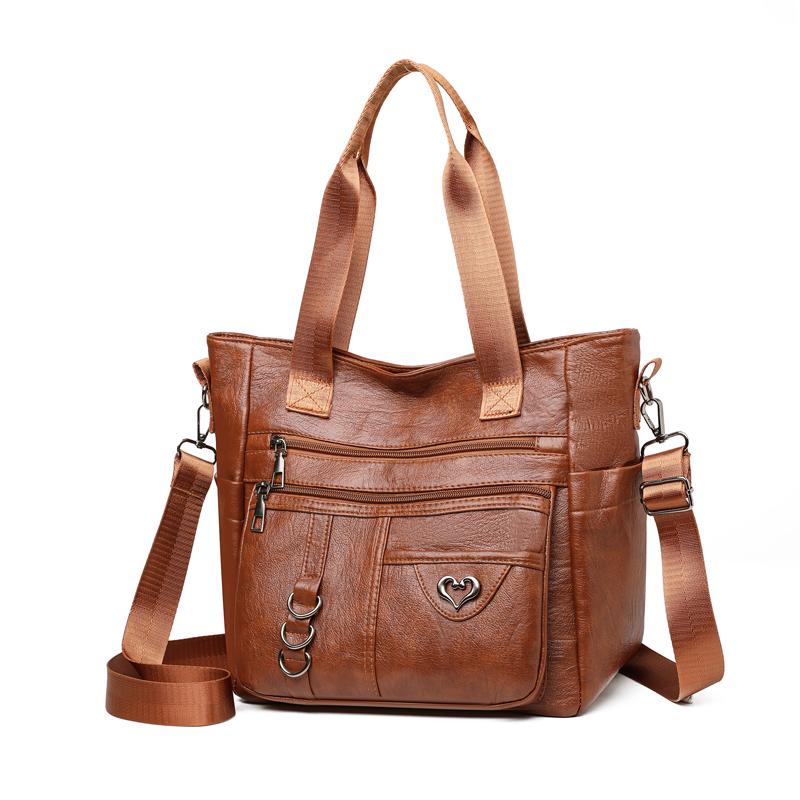 Middle-aged Women's Bag Multi-layer Shoulder Bag Soft Leather Handbag Large Capacity Crossbody Bag