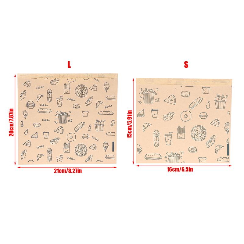 50x Kitchen Oil Proof Paper Bags Kraft Greaseproof Paper Bag Food Wrapping Bag Disposable Packaging Baking Paper Plate Mat