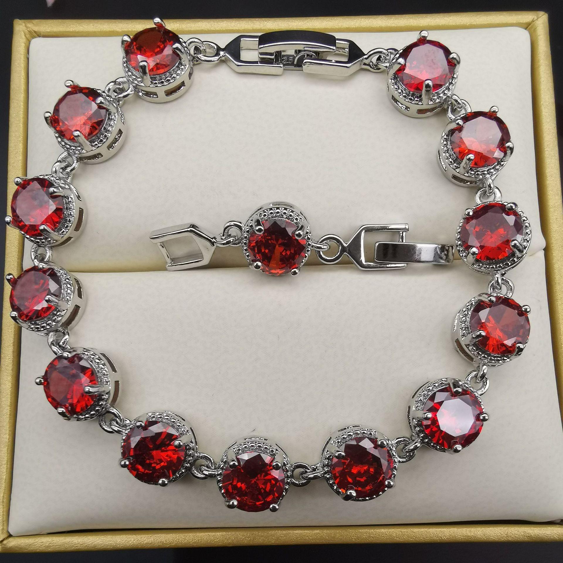 2026 Круглый Браслет Европейский и Американский Стиль Инкрустированный Цирконом Темперамент Модные Украшения 18CM красный