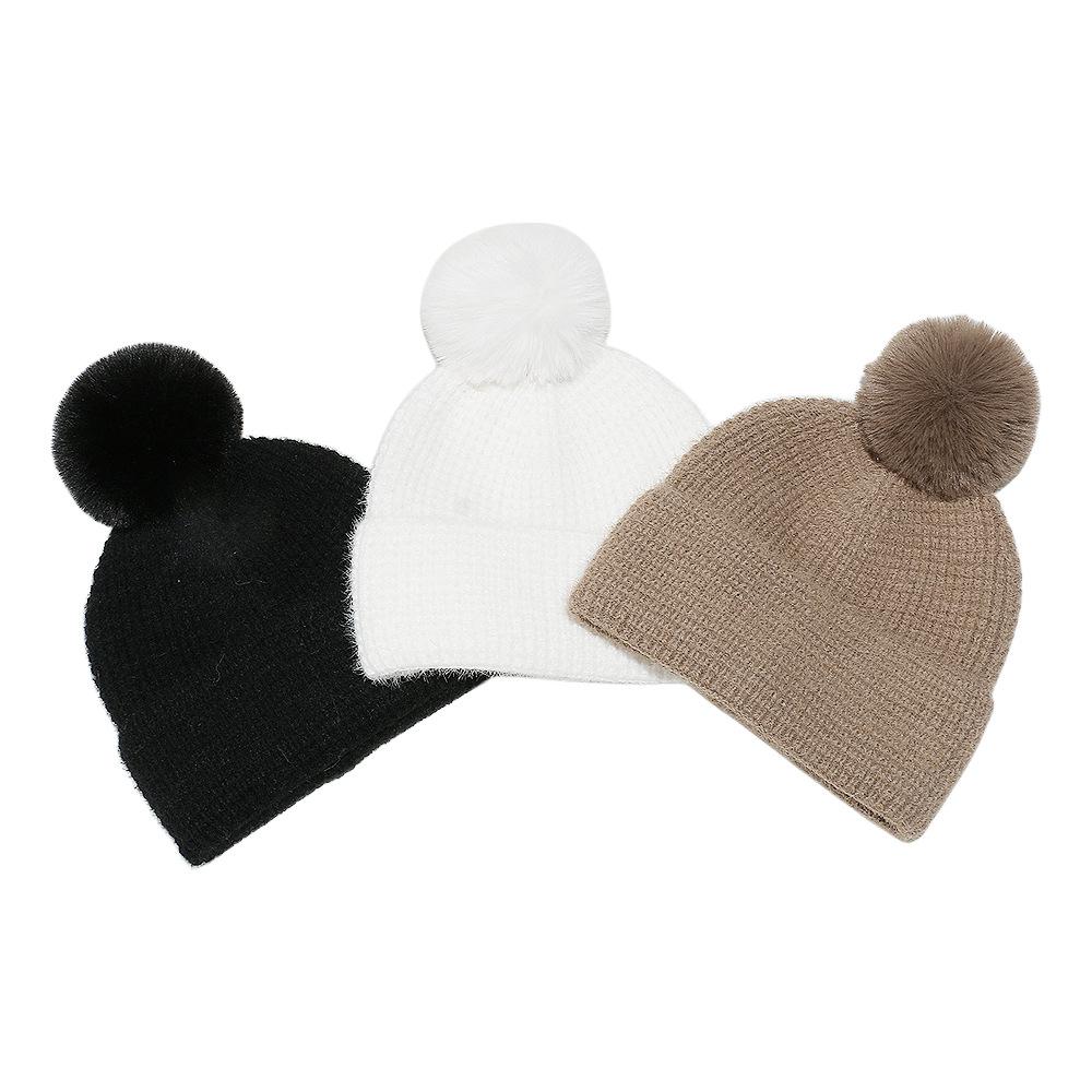 Wool hat women's solid color light plate imitation mink plush warm cold hat waffle plaid knitted hat women