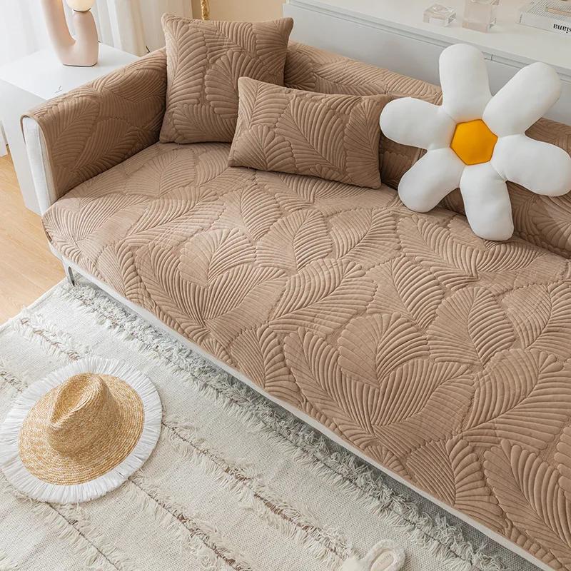Thicken Plush Sofa Cover Living Room Skin Friendly Jacquard Sofa Towel Anti-slip Solid Color Sofa Protector Slipcovers Removable