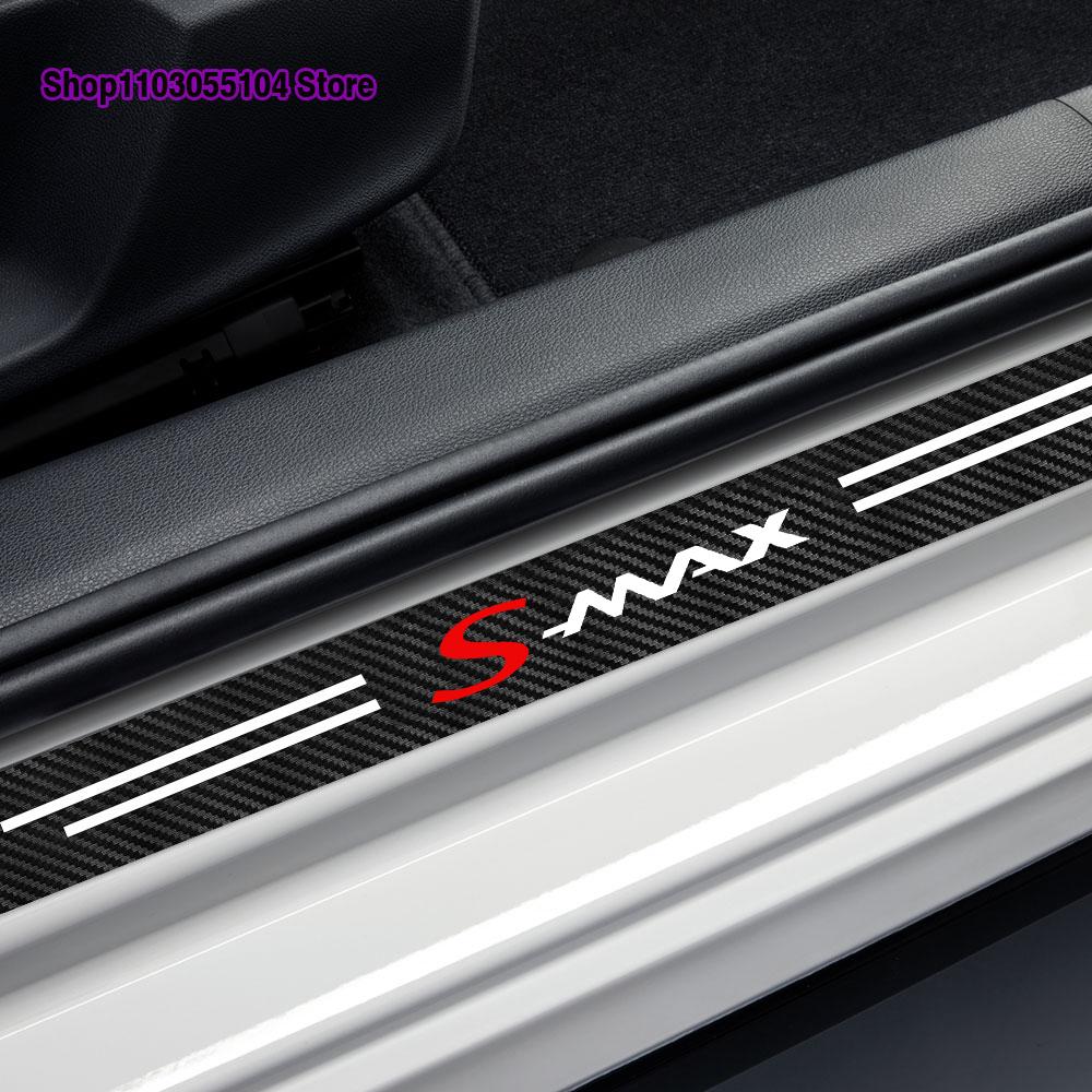 4pcs Carbon Fiber Car Door Sticker For Ford Smax Cmax Bmax Auto Threshold Decoration