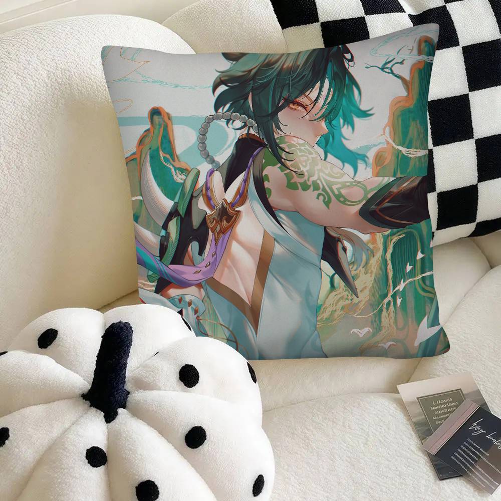 Spiel Anime Genshin Impact Xiao Kissenbezug Mode Quadratischer Kissenbezug Schlafzimmer Sofa Raum Ins Dekoration Freizeit