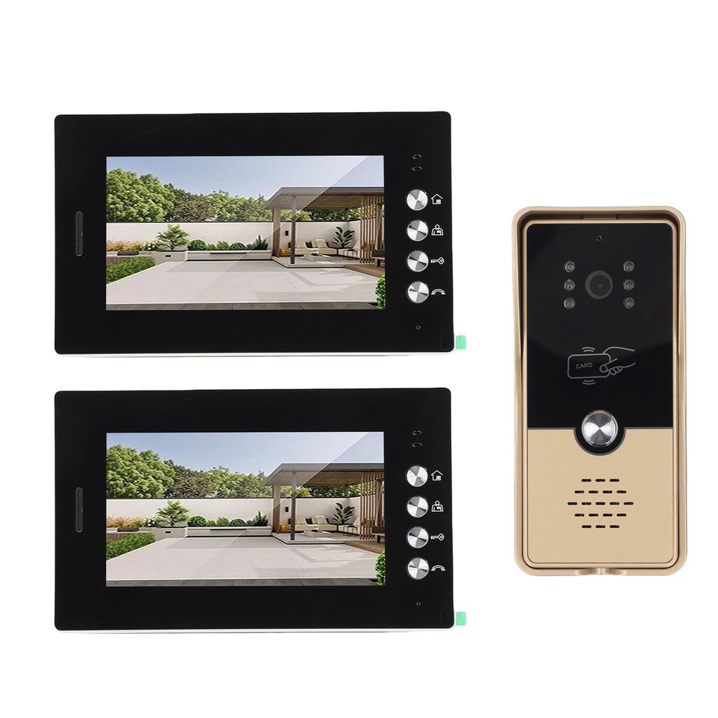 Video Intercom Entry System 2 Units 7 Inches HD Display Wired Video Door Phone Kit with 6PCS Access Cards for Villa Apartment